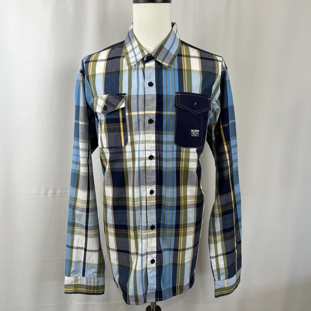 Born Fly Plaid Long Sleeve Men’s Shirt Size 2XL Outdoors Casual